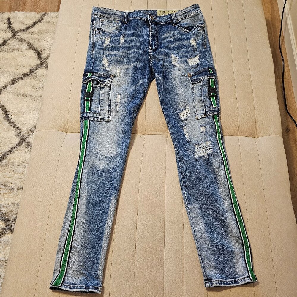 Industrial Indigo Dark Wash skinny jeans men Vintage Retro W40 L34